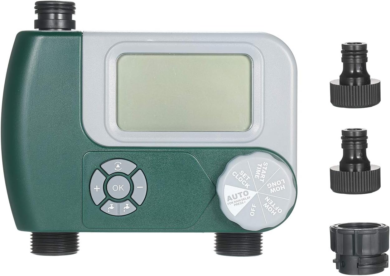 Roeam Hose Watering Timer Programmable Digital Hose Faucet Timer Outdoor Battery Operated Automatic Watering Sprinkler System Irrigation Controller with 2 Outlet for Garden Plants: Home & Kitchen