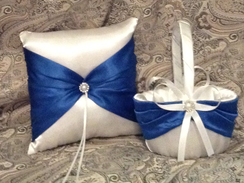 Amazon Com Wedding White Or Ivory And Navy Blue Ring Bearer