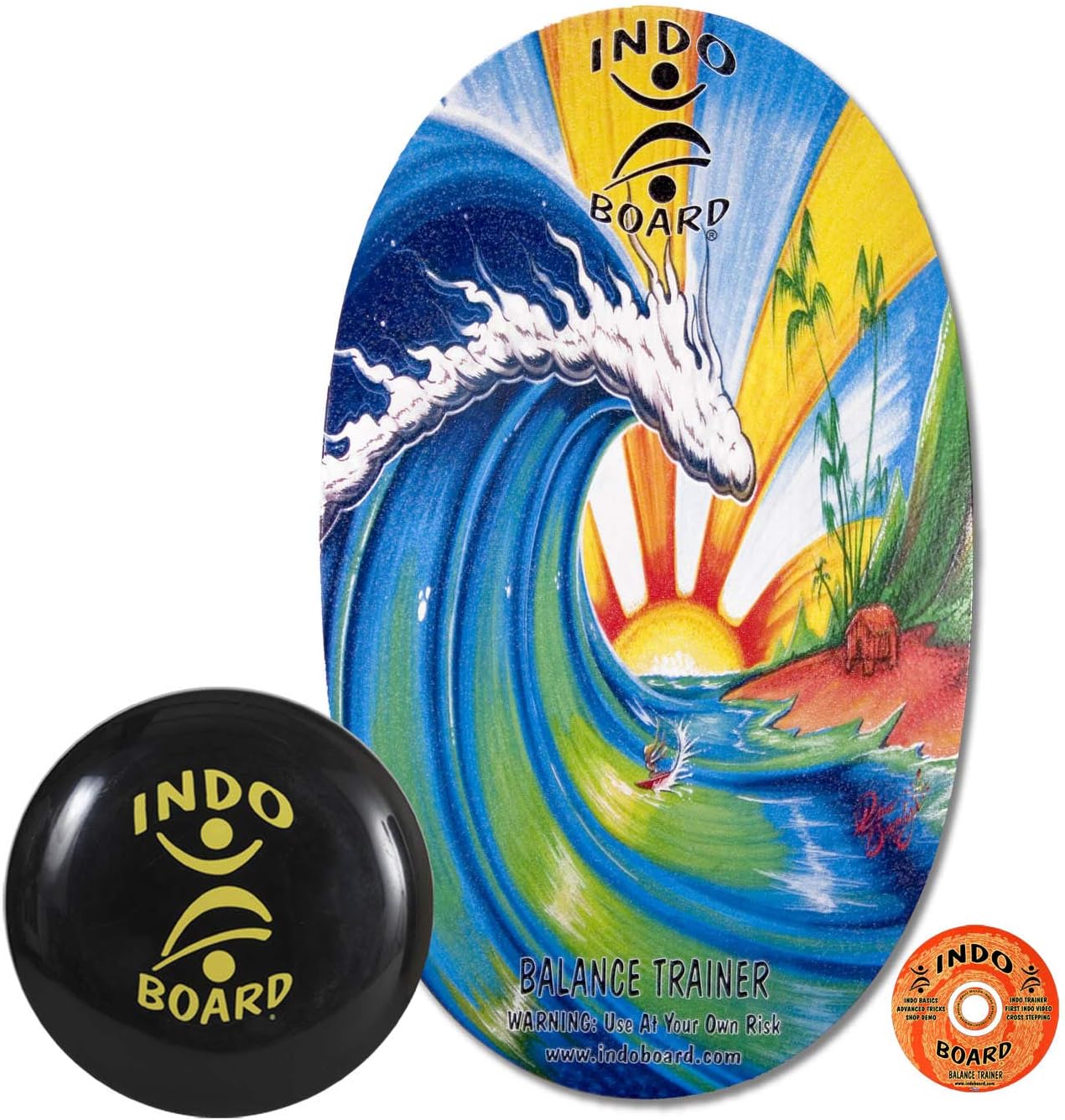 INDO BOARD for Balance and Core Strength or for Use at Standing Desk - Comes with 14" Adjustable Cushion and Non-Slip Wood Deck, NO Roller Included - 14 Colors