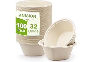Disposable Paper Bowls 32oz Heavy Duty, 100 Pack Eco-Friendly Compostable Bowls, Party Serving Bowls for Salad, Ice Cream, De