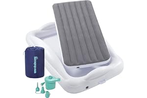 hiccapop Inflatable Toddler Travel Bed with Safety Bumpers [4-Sided], Portable Toddler Bed for Kids, Toddler Air Mattress, Kids Air Mattress - Grey