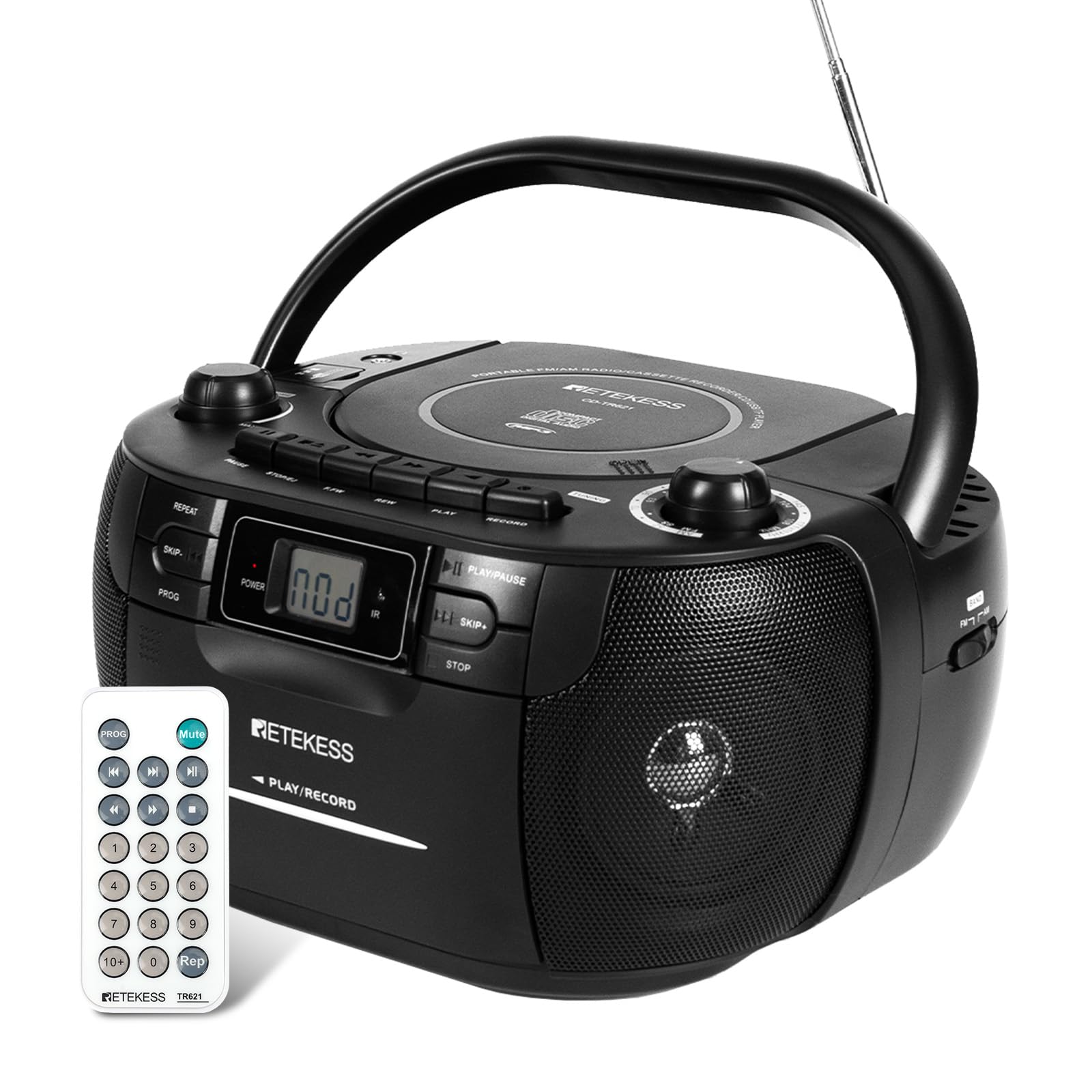 Photo 1 of Retekess TR621 CD Player Boombox, Cassette Tape Player AM FM Radio, Stereo Sound, USB and TF Card Playback with Remote Control, Tape Recording, for Home(Black)