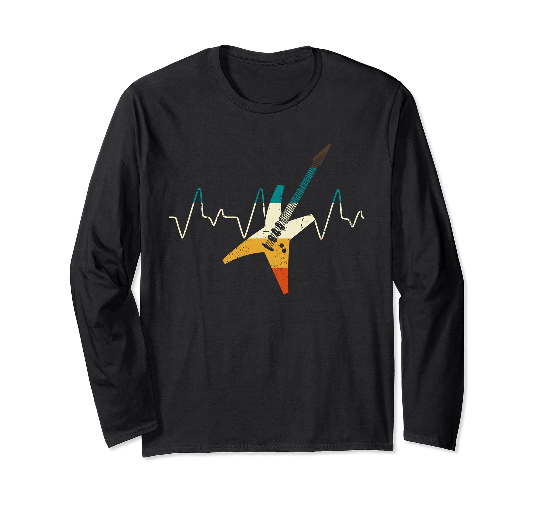 Retro Musician Electric Guitar Heartbeat Guitarist Guitar Long Sleeve T-Shirt