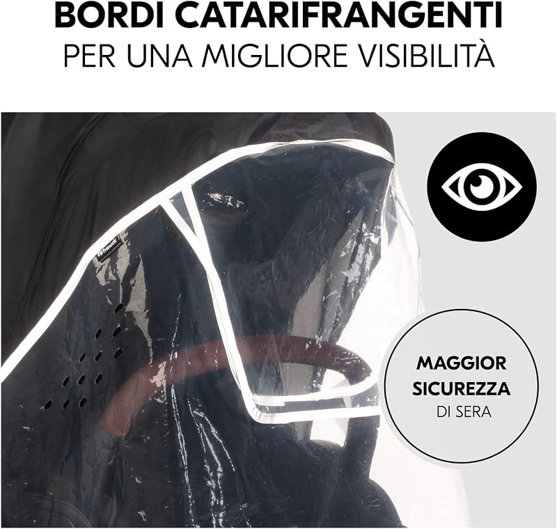 Parapioggia Passeggino Universale - 91 x 92 x 85 cm - Antipioggia Catarifrangente con Elastico, Finestrina di Accesso e Fori di Ventilazione - Facile da Fissare - Nero / Trasparente