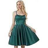 MIQILADUNA Short Homecoming Dress Satin with Pockets Spaghetti Strap Mini Built-in Bra Cocktail Dresses