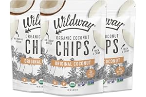 Wildway Organic Coconut Chips - No Sugar Added, Low Carb Keto Snack, Gluten-Free & Certified Organic, Healthy & Tasty, Paleo Friendly, Non-GMO, Sustainably Sourced, 4 Oz, Original, 3 Pack
