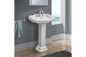 Fine Fixtures Roosevelt Bathroom Pedestal Sink – 18-Inch Small Pedestal Sink, Durable Vitreous China Ceramic with 4 Inch 3-Hole Bathroom Sink Faucet – Ideal for Modern Bathrooms