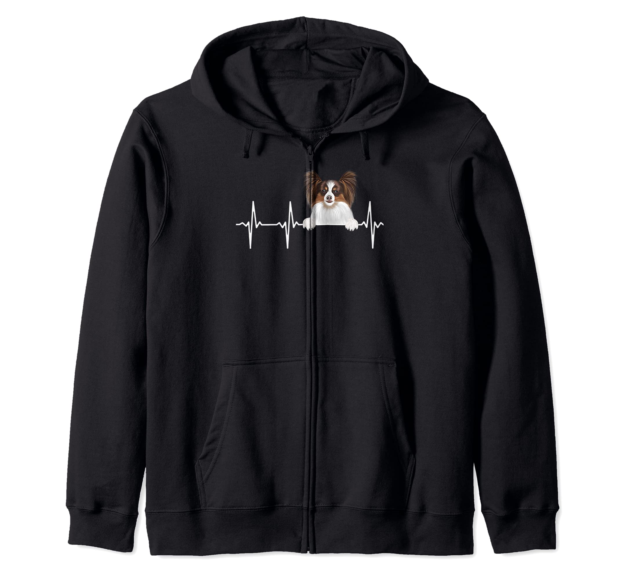 Funny Dog Heartbeat For Papillon Lovers Zip Hoodie