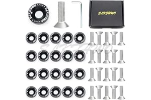 SLKFHWO 6063-T6 Hard Aluminum Alloy Fender Washer 20 Pieces CNC Precision Machining Bumper Engine Compartment JDM Car Accessories Engine Dress up kit（Black）