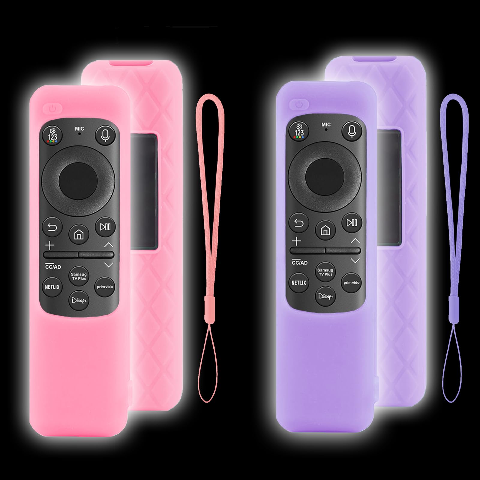 Photo 1 of 2 Pack Remote Cover for Samsung Smart TV, Silicone Case Compatible with Samsung New Solar Remote 2023 BN59-01432J 01432A 01432B Glow in The Dark Protective Remote Skin Sleeve (Glow Purple+Glow Pink)
