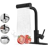 Black Kitchen Faucets with Pull Down Sprayer,Waterfall Kitchen Sink Faucet,Commercial Utility Stainless Steel Kitchen Faucets,Single Handle Kitchen Sink Faucet with Pull Down Sprayer for 3 Function