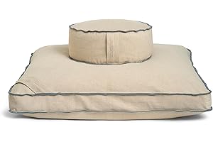 R E N O O Meditation Cushion Set by renoo - Durable Comfortable Organic Cotton, Linen, Hemp - Modern Zafu Zabuton - Buckwheat Kapok Filled Floor Pillow Yoga Bolster in 15 Colors Washable Cover
