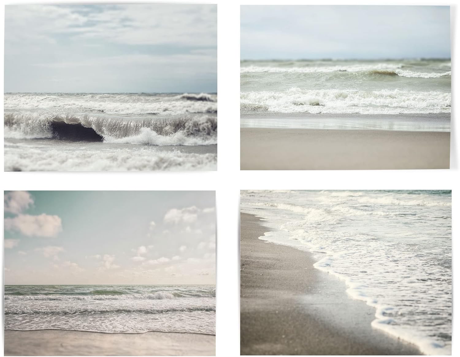Photographs - Lisa Russo Fine Art - Muted Coastal Beach Wall Art Set of 4 SMALL 5x7” Prints - Not Framed - Shabby Chic Beach, Ocean, Sea Pictures in Neutral Blue, Grey, Brown for Bathroom, Bedroom, Office Decor