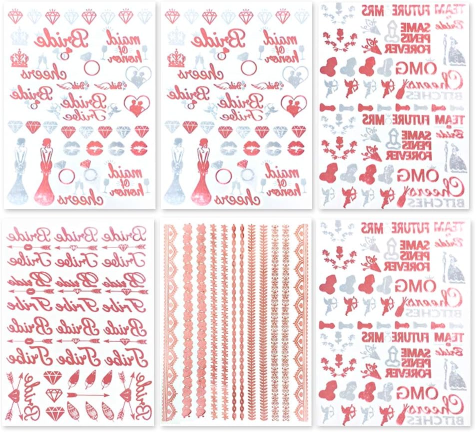 Yazhiji 100+ Bride Tribe Metallic Temporary Tattoos Rose Gold Bachelorette Party Decorations Bridesmaid Gift Bride to Be Favo