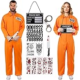 Pigmiss Men's Orange Prisoner Jumpsuit Set Halloween Costume Inmate Uniform Accessories Adult Women Jail Outfit 7pcs