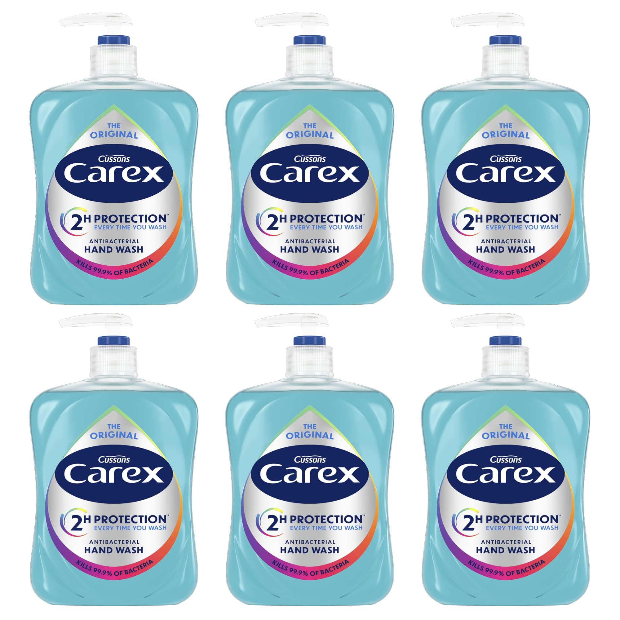 Carex 2 Hour Protection Antibacterial Original Hand Wash, Clean & Protect Hands, Bulk Buy, Pack of 6 x 500ml