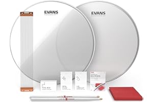 Evans UV1 Snare Drum Tune Up Kit - Contains UV Drum Head, Resonant Snare Head, ProMark 5a Drumsticks, Snare Wire, Drum Key, EQ Pods Dampener, Lug Lubricant, Metal Polish, Polishing Cloth - 14 inch
