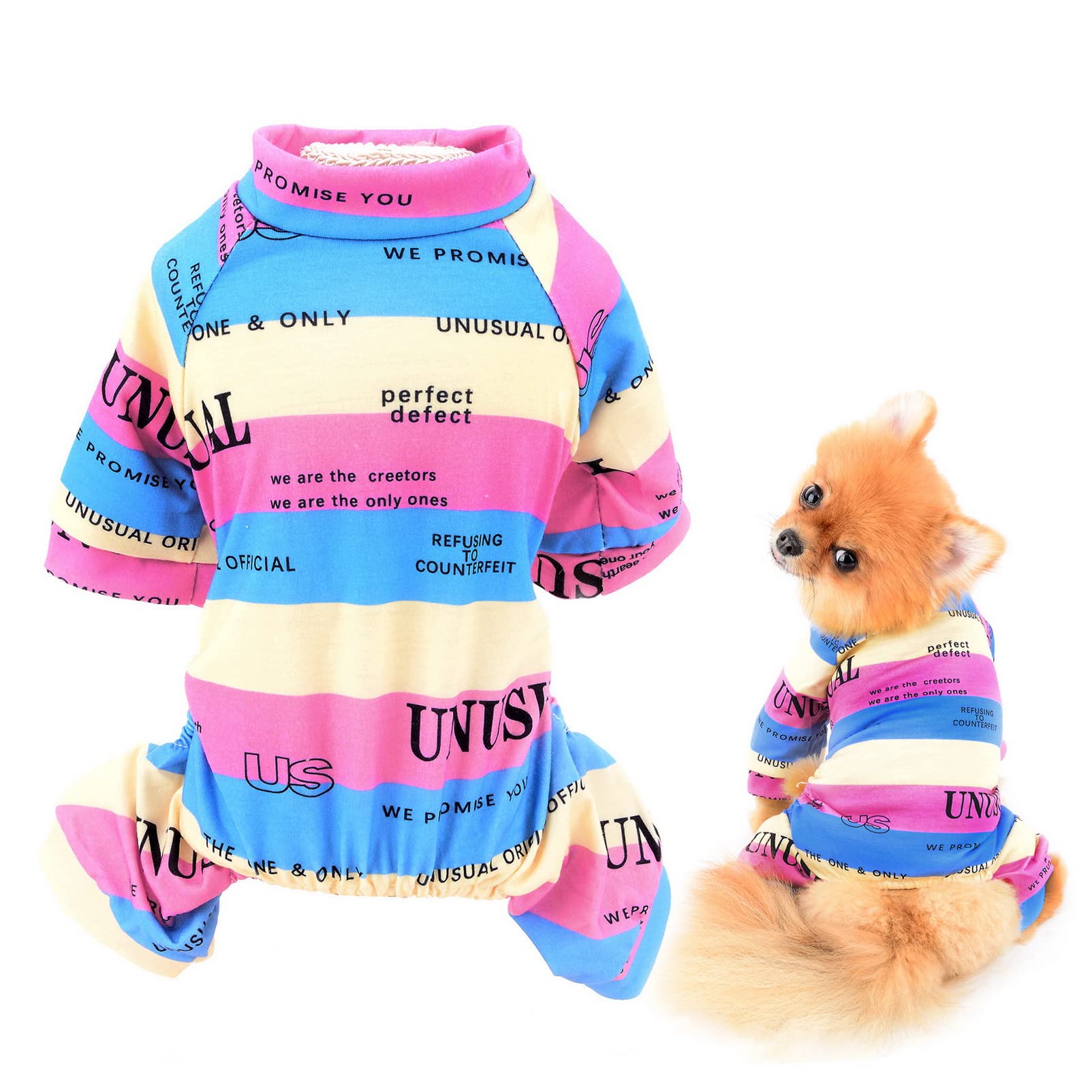SMALLLEE_LUCKY_STORE Pet Clothes Multi-color Striped Puppy Cotton Pajamas Pjs for Small Medium Dogs Cats Pyjamas Indoor Jumpsuit Sleepwear Outfits for Yorkie Chihuahua,Pink,XXL