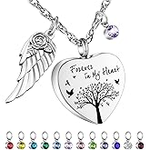 Dletay Heart Urn Necklace for Ashes with 12 Birthstones Cremation Jewelry for Ashes -Your Wings Were Ready My Heart Was Not