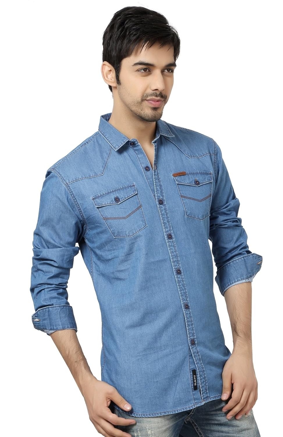 branded style double pocket solid denim shirts