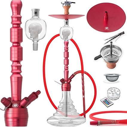 DILAW® Opal Shisha Set Hookah 93cm Aluminium Alu ? + LED Licht | Wasserpfeife Kaminkopf Komplettset Molassefänger Silikonschl