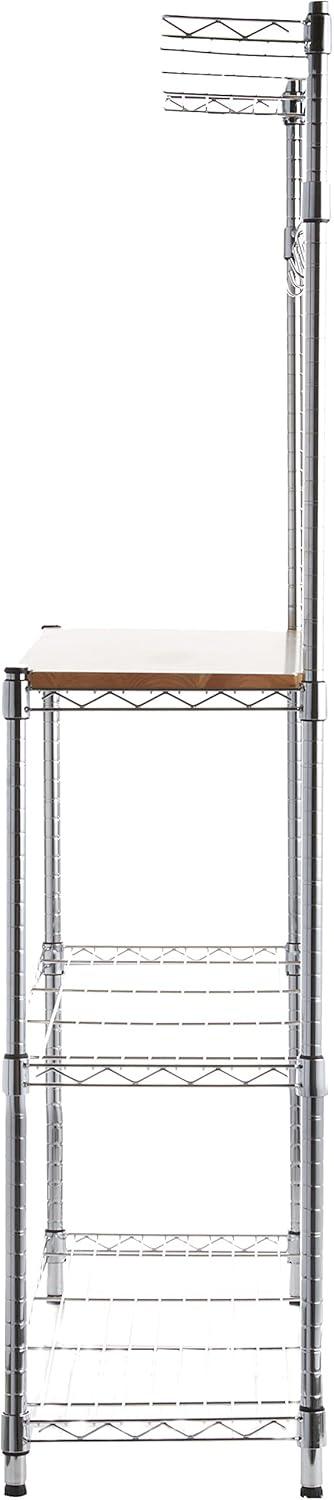 Basics Kitchen Storage Baker's Rack with Table, Wood/Chrome - 63.4" Height: Home & Kitchen