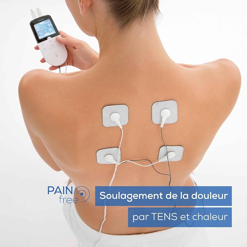 EM49 Électrostimulateur musculaire 3 en 1 :TENS/EMS/Massage, thérapie anti-douleur TENS, stimulation électrique des muscles EMS, 4électrodes, Noir réutilisables incluses, facile à emporter