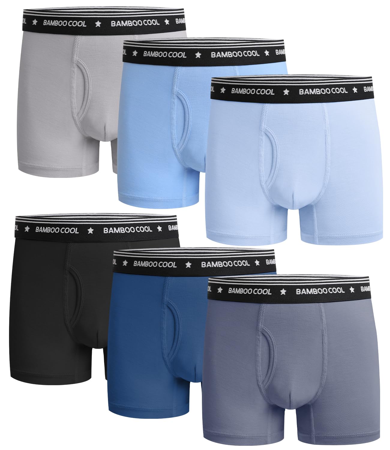 View 1 of BAMBOO COOL Boys Underwear Lightweight Breathable Moisture-Wicking Boxer Briefs U-open Pouch Ultra Soft Tag Free 6-Pack