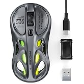 FMOUSE Wireless Gaming Mouse, Tri-Mode 2.4G &amp; Dual Bluetooth &amp; Wired, Gray | 12000 DPI | 65g Ultra-Light | Hollow RGB | Charge While Using | Side Buttons | Mac iPad Laptop | Custom Macro Programming