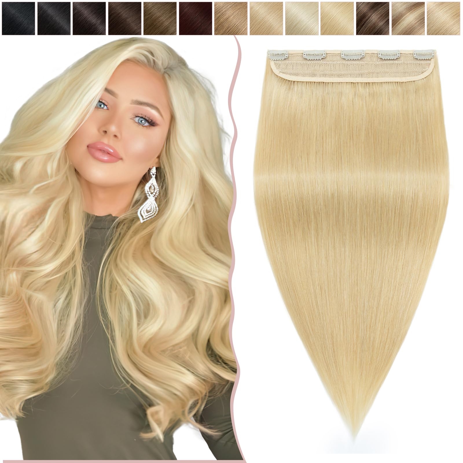 14 inch SEGO Clip in Hair Extension Human Hair One Piece THICK [#613 Bleach Blonde] 100% Real Remy Hairpieces 3/4 Full Head Straight (75g)