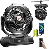 Sireck 40000mAh Battery Powered Camping Fan,12-Inch Portable Personal Fan with Remote,LED Lantern, 6 Speeds,Timer,Auto Oscillation,Digital Display Cordless Tent Fan (Black)