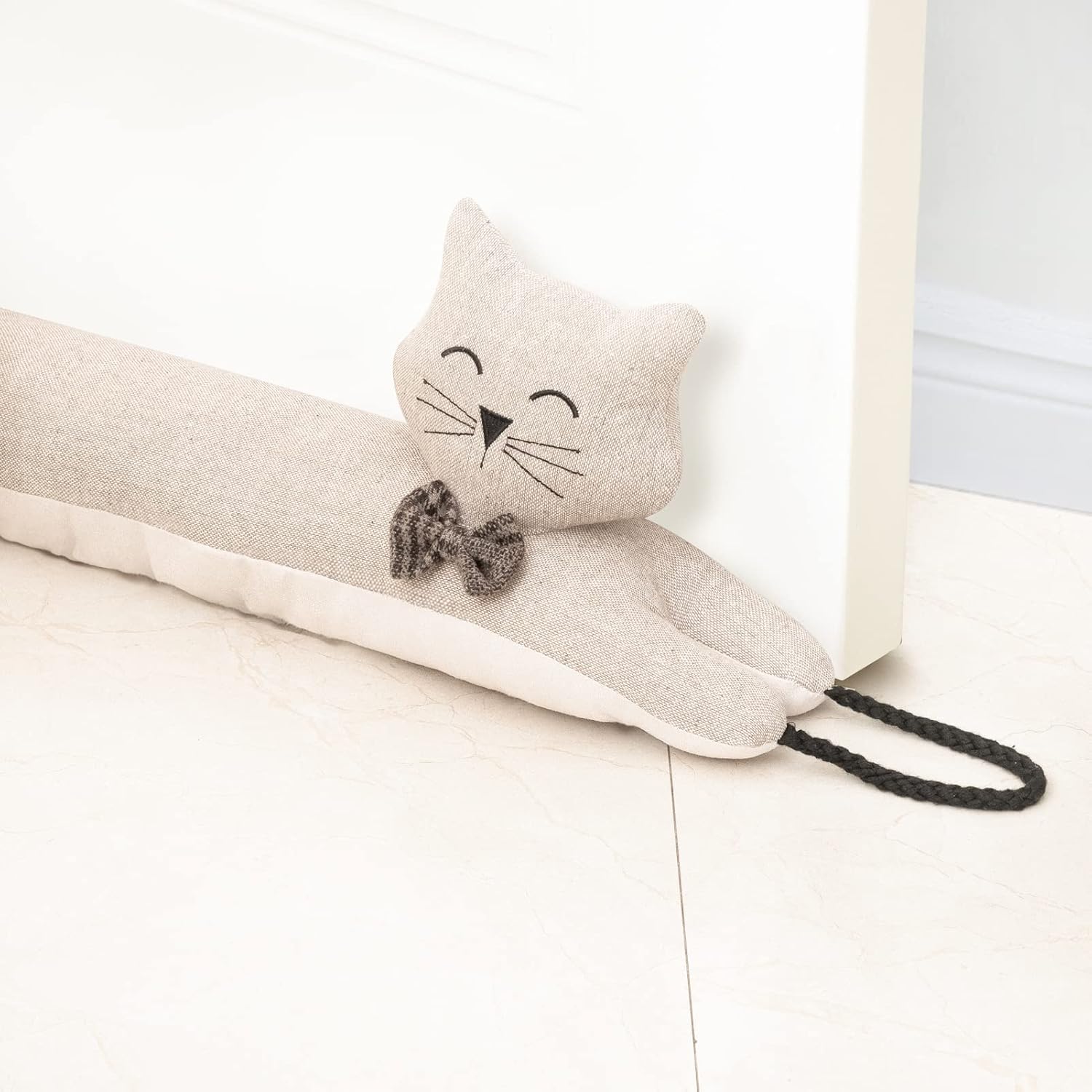 Draft Stoppers - Estimber Under Door Draft Stopper Decorative Wind Stopper 36 inch for Door & Window, Weighted Animal Air Draft Stopper Snake Noise Blocker for Bottom of Door with Hanging Loops - Khaki Cat