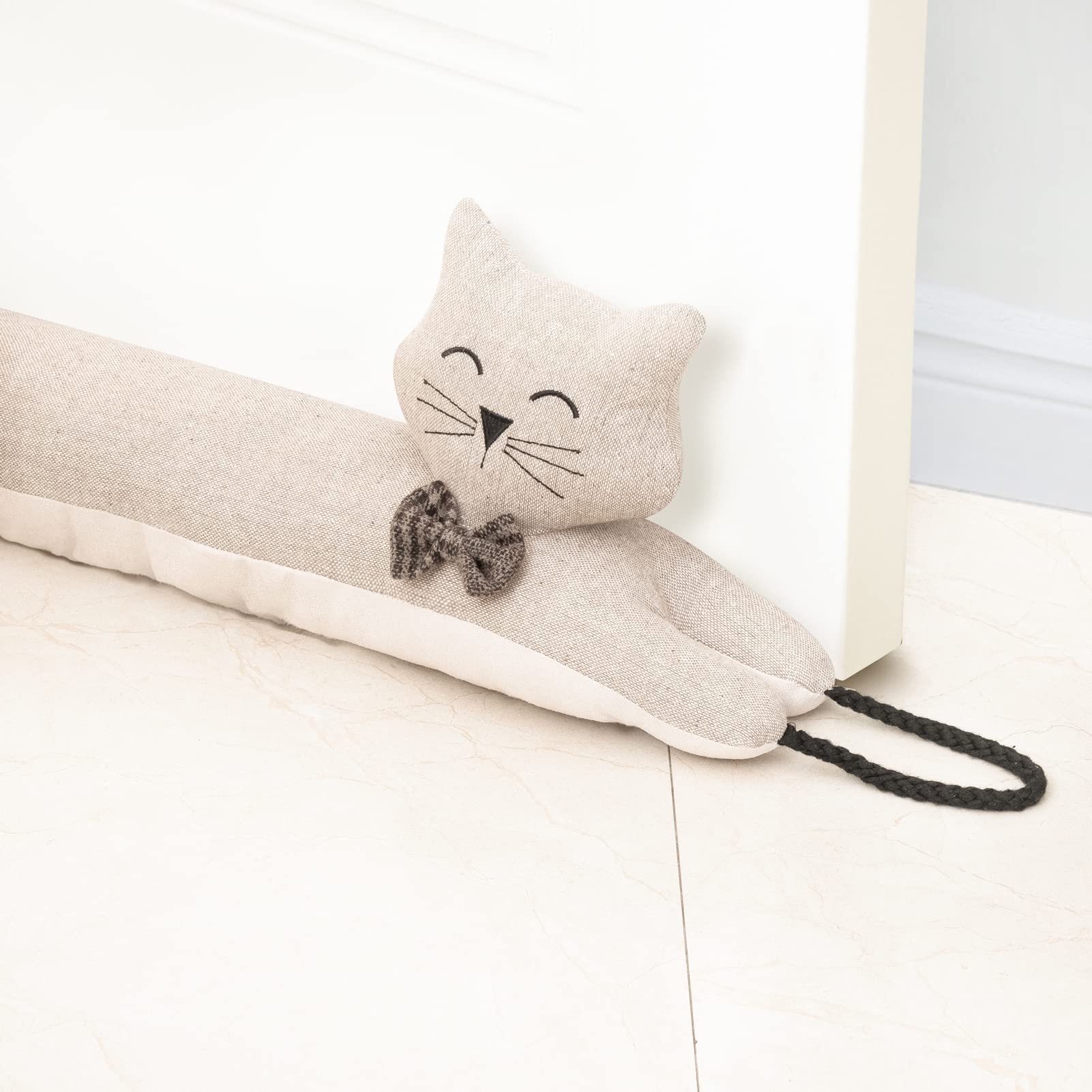 Marwood Under Door Draught Excluder Decorative Wind Stopper 91cm for Door & Window, Weighted Animal Air Door Draft Stopper Snake Noise Blocker for Bottom of Door with Hanging Loops - Khaki Cat 36" — image 1
