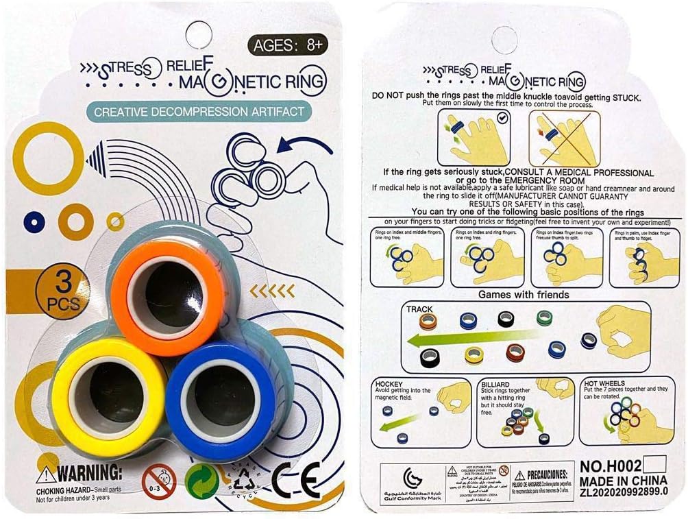 CoutureBridal Finger Magnetic Rings Fidget Unzip Toy, Decompression Magic Bracelet Ring, Magical Ring Props Tools, Magnetic Finger Spinner Rings for Kids and Adults(3pcs) (Yellow): Toys & Games