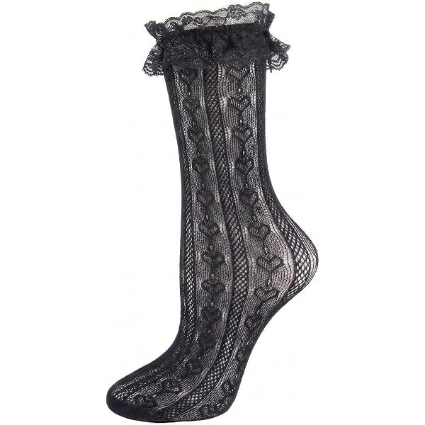 Amazon.com: MKYSZLT Womens Lace Ruffle Socks Frilly Dress Socks Sexy Mesh  Lace Trim Lolita Sock Lacy Ruffled Boot Ankle Sock for Woman (4 pairs