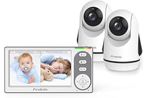 Firskids Baby Monitor with Camera and Audio, 30-Hour Battery, Baby Monitor with 2 Cameras, 4.3" IPS Split-Screen, Pan-Tilt-Zoom Camera, No WiFi Required, 2-Way Talk, Night Vision Plug & Play
