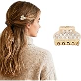 LOVIME 1.2" Mini Clover Claw Clips for Girls Kids - 18K Gold Plated Small Beige Hair Clips for Side Bangs & Braids, Rhinestone Hair Accessories for Fine Hair, Cute Birthday Gift for Daughter