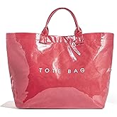 Lushandy Striped PVC Tote Bag for Women, Checkered Plastic Tote Bag for Beach Pool Large Plaid Letters Print Hobo Handbag