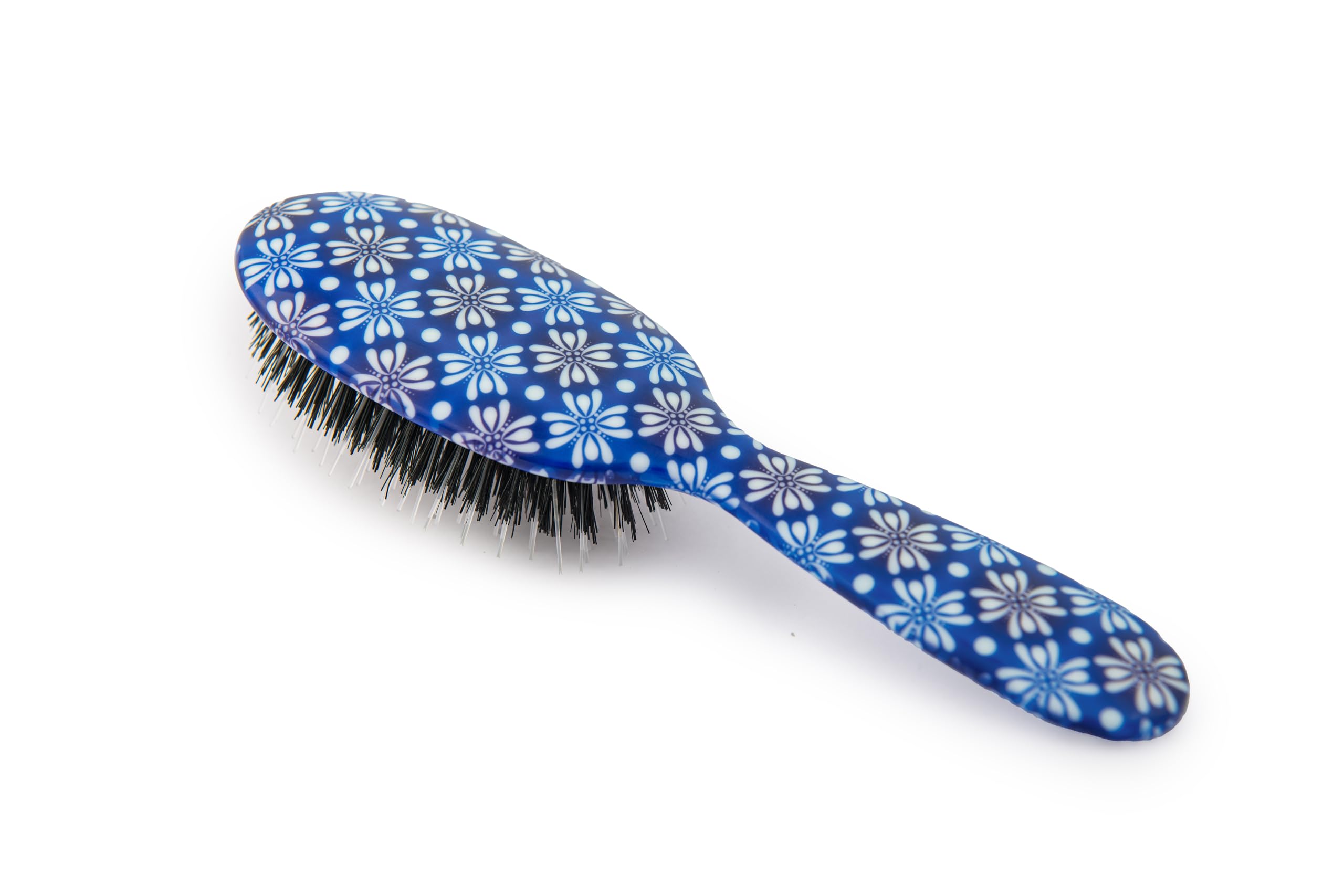 Rock & Ruddle Natural Pure Boar Bristle Hair Brush for Women & Kids (Small/Travel Size, 17.5cm) - Great for Wet & Dry Hair, Detangling Smoothing Blowdrying - Designed & Made in UK - Tile Blue