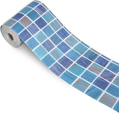 Amazon Joqixonトリムボーダー 壁紙シール ブルー インテリアシール 防水壁紙シール リメイクシート 10cm X 10m ボーダーシート 浴室 壁 装飾 トリムボーダー