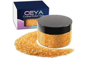 Ceya 5.3oz/ 150g Crushed Irregular Glass Honey Yellow Metallic Crystal Chip Broken Glass Chips Glitter 2-4mm Craft Chunky Glitter for Nails Art Epoxy Resin Mold Coasters Ornament Painting Geode