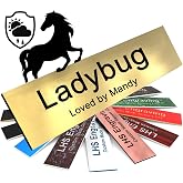Horse Stall Name Plate, 2x8 Personalized Stall Signs, UV Protected, All Weather Adhesive, Hanging, Mounting or Other, Brushed Brass Plastic Black Letters - Made In USA - M6