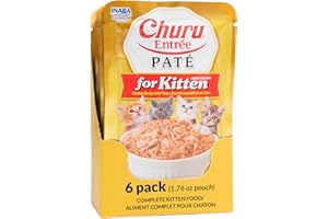 INABA Churu Entrée Pate for Kittens, Grain-Free, High Moisture, Prebiotic Wet Cat Food, 49 Grams per Pouch, 6 Pouches, Chicke