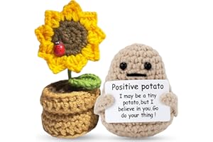 JoyChoi Positive Potato & Sunflower Pot Crochet Dolls - Funny Gifts for Women, for Home or Office Decorations