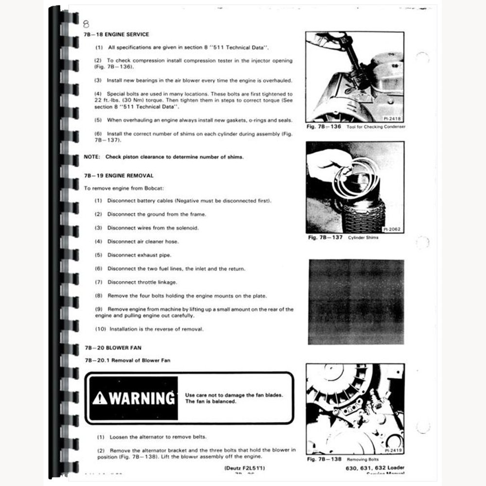 Amazon.com: Engine Service Manual Made for Bobcat Skid Steer Model 631 & Deutz  Engine...: Industrial & Scientific