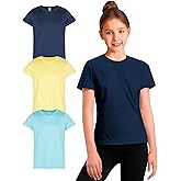 Girl's Athletic Shirts 3 Pack Crew Neck Short Sleeve Tees Summer Active Tops for Teen Girls Soccer & Sports Tshirts for Teens