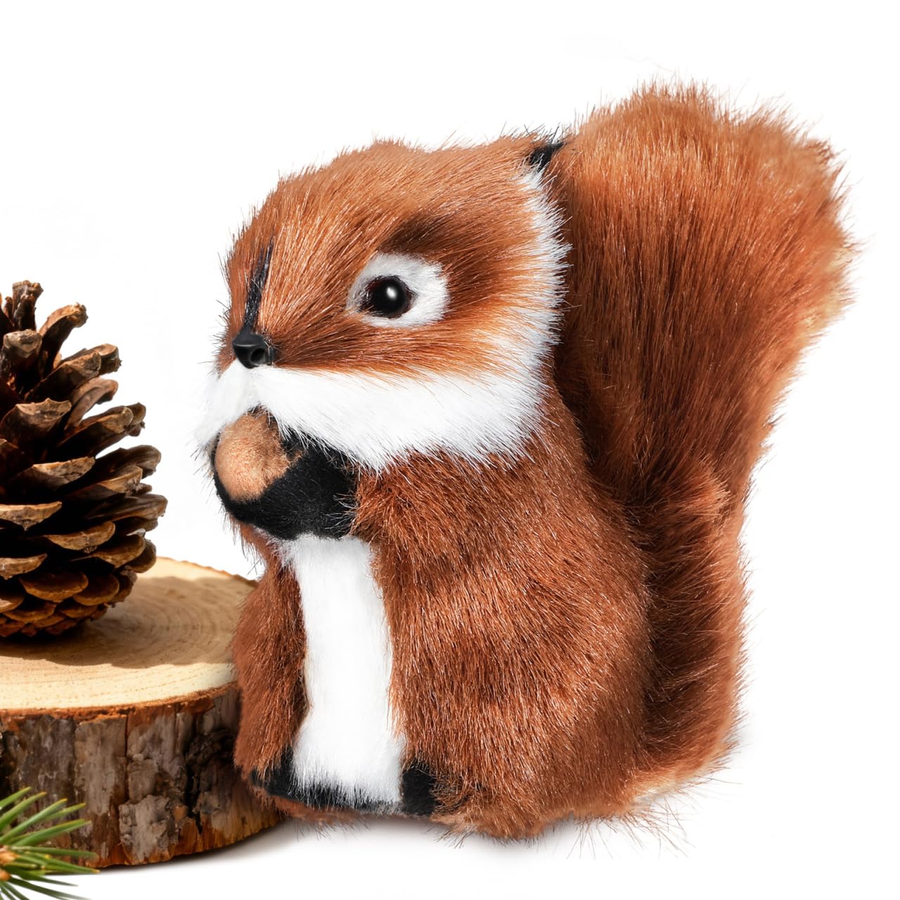 POPETPOP Realistic Stuffed Squirrel Model 3.74X3.54X1.57In Mini Forest Animal Decoration Faux Fur Toy Figurine for Home Decor and Photography Prop