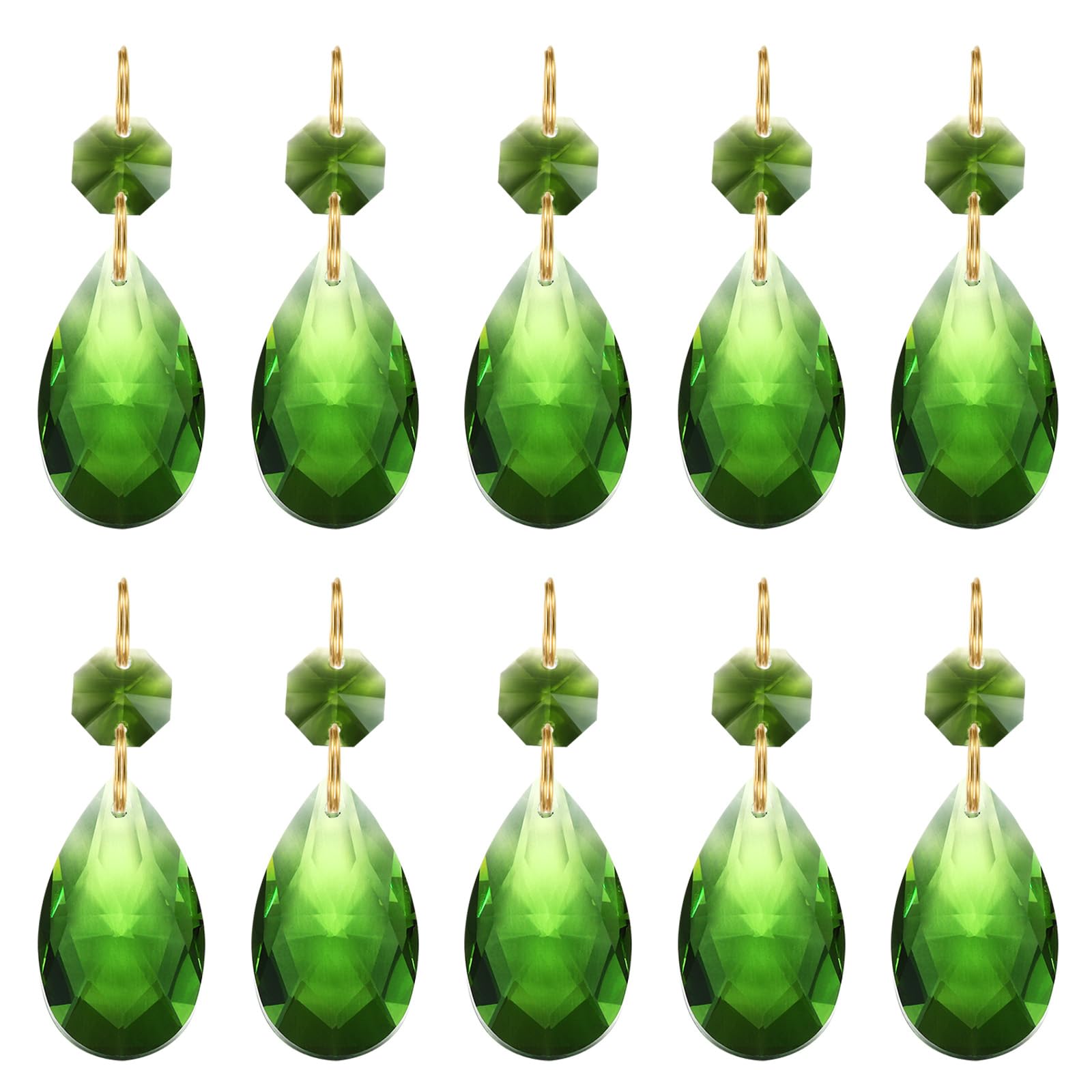 PATIKIL Teardrop Crystal Chandelier Pendants Beads, 10 Pack 60mm Length 38mm Chandelier Prisms Parts Ornaments Hanging Beads for DIY Arts Crafts Decoration, Green