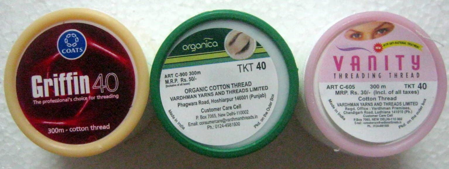 Set of 3 Spools Griffin Organica & Vanity Eyebrow Threading Thread - India