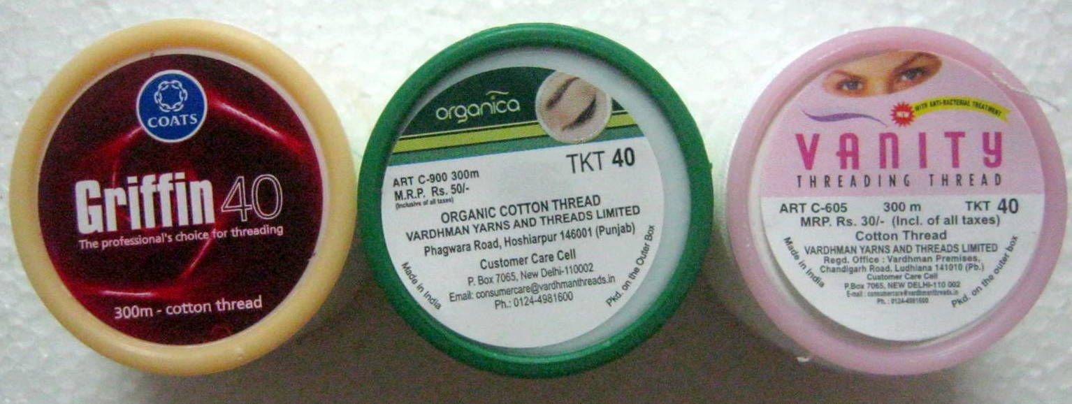 Set of 3 Spools Griffin Organica & Vanity Eyebrow Threading Thread - India